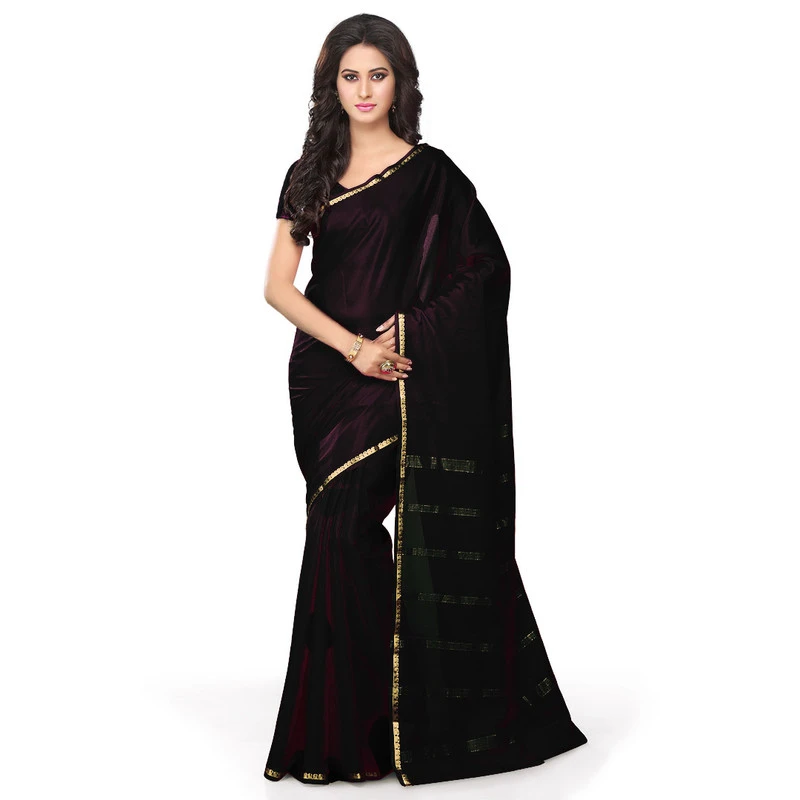 Woven Black Colour Pure Mysore Silk Mango Border Saree with Silk Mark