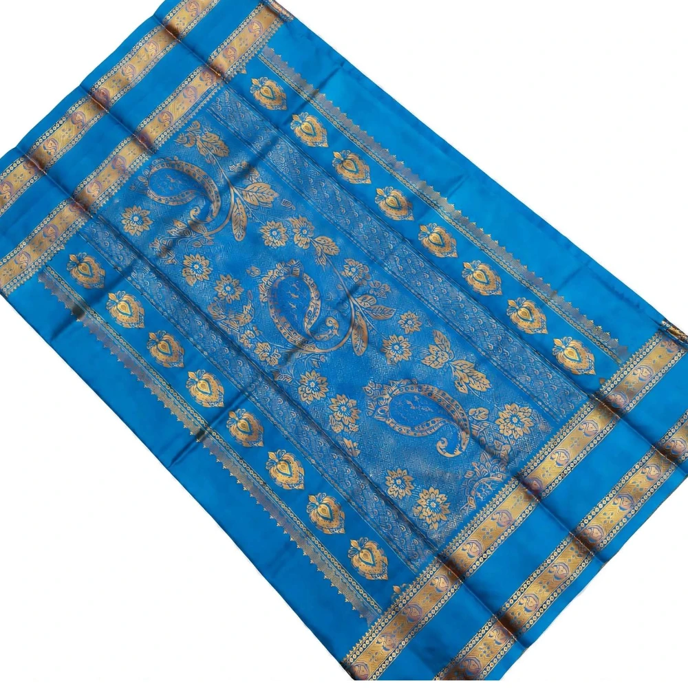 Exclusive Kanchipuram Pure Silk Saree with Pure Silk Blouse - Yellow & Royal Blue