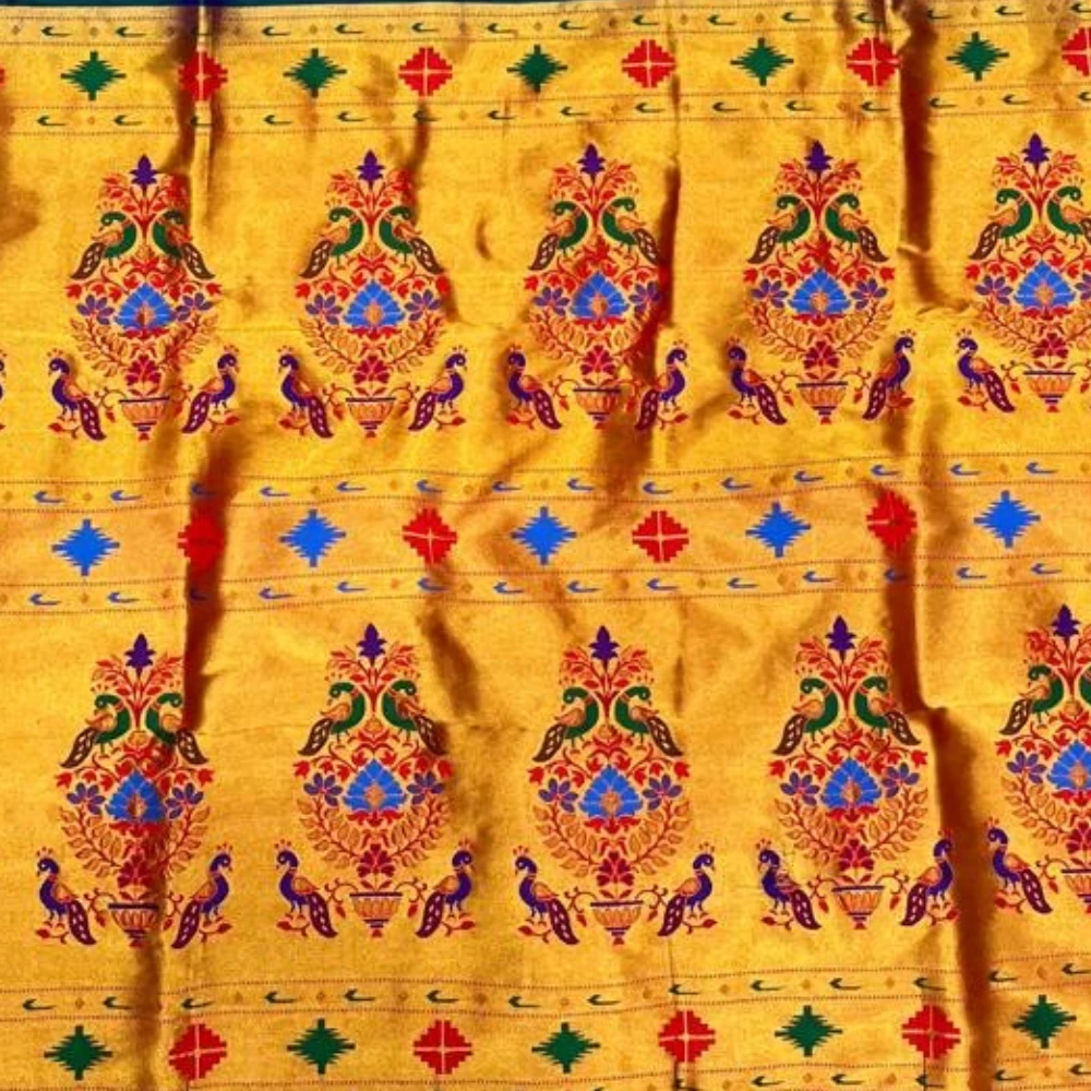 Heritage Self Bottle Green Semi Silk Paithani Saree with Peacock Embroidery Designer Blouse