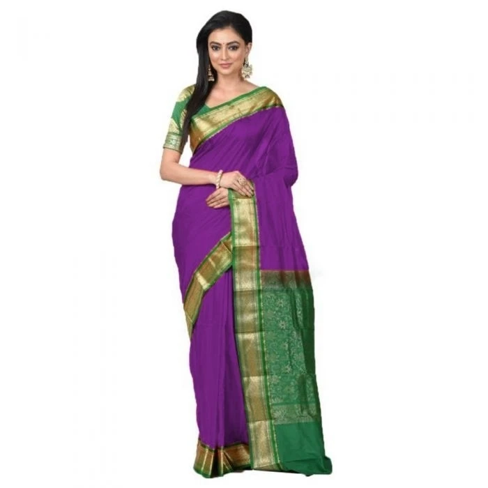 Magenta and Green Traditional Kanchipuram Pure Silk Saree