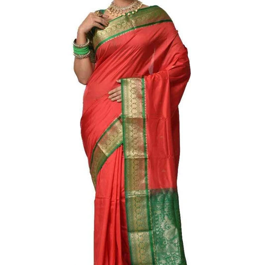 Rani Pink and Green Contrast Traditional Kanchipuram Pure Silk Saree