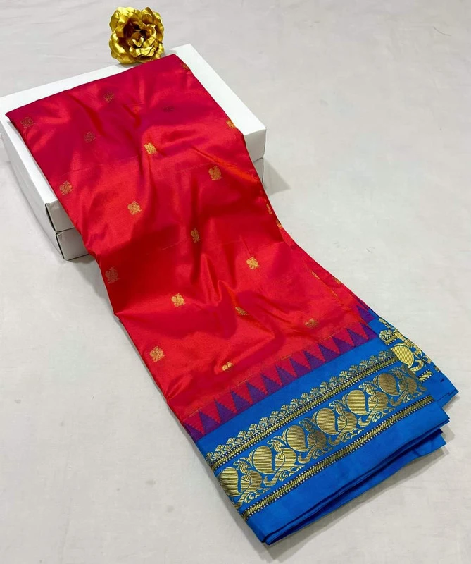 Red Gadwal Silk Pure Silk Saree with Rich Contrast Ananda  Border
