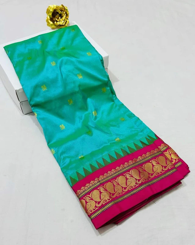 Jade Green Gadwal Paithani Silk Pure Silk Saree with Rich Contrast Rani  Border