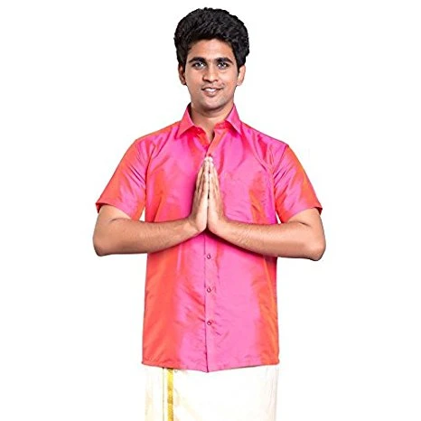 Baby Pink Dupion Silk Half Slevees Shirt