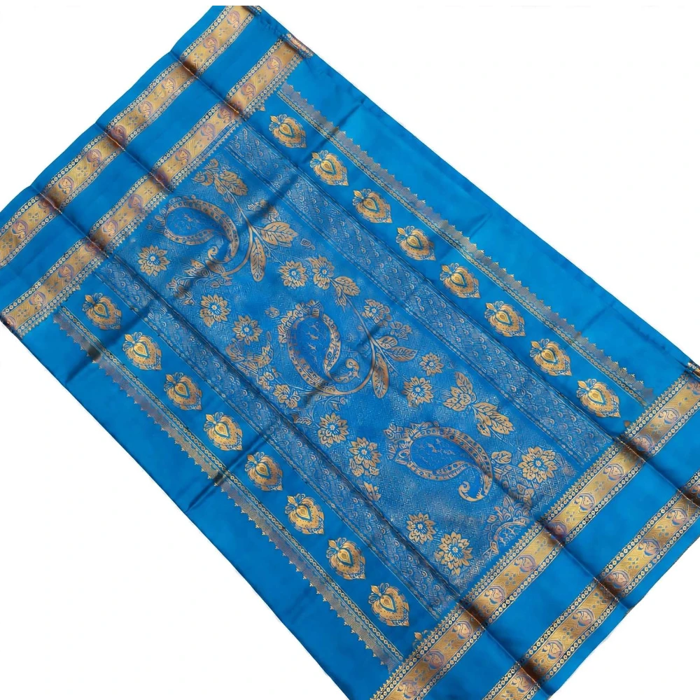 Royal Blue & Teal Kanchipuram Pure Silk Saree with Blouse