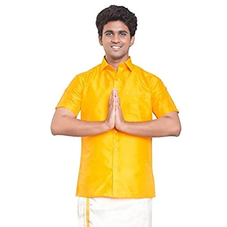 Golden Yellow Dupion Silk Half Slevees Shirt