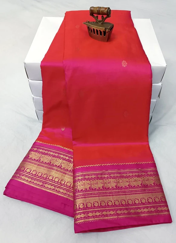 Rani with Magenta Contrast traditional silk saree with zari border for wedding and festive wear