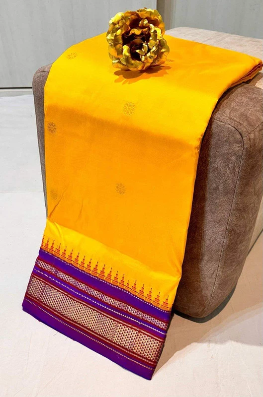 Golden Orange and Majenta Border - Traditional Handwoven Ilkaal Butta Saree