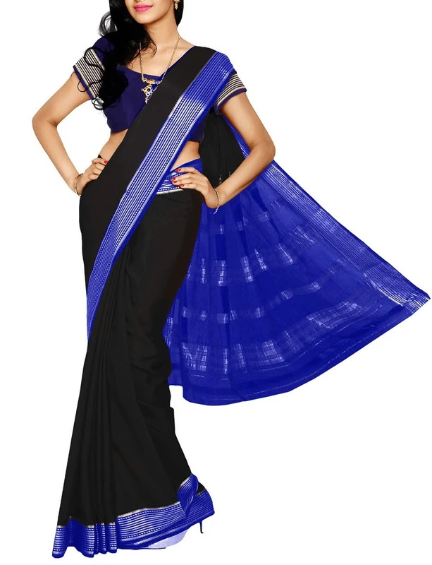 Black with Violet Contrast MultiLine Border Premium Quality Pure Mysore Silk Saree