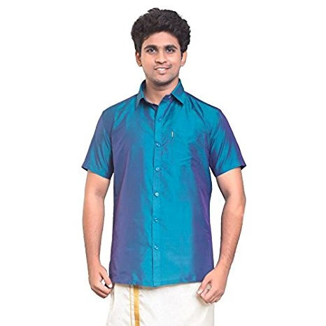 Royal Bue Dupion Silk Half Slevees Shirt