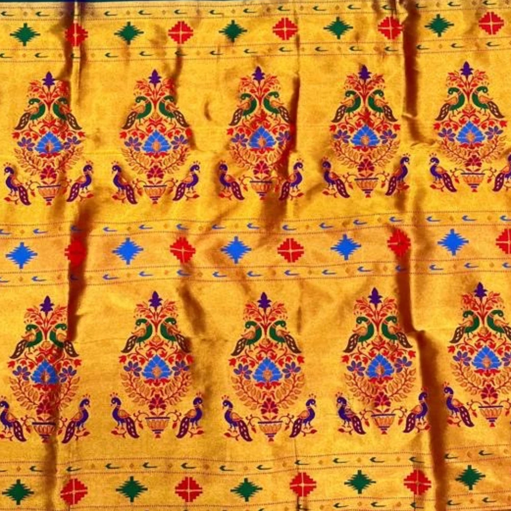Regal Rama Green Semi Silk Paithani Saree with Peacock Embroidery Designer Blouse