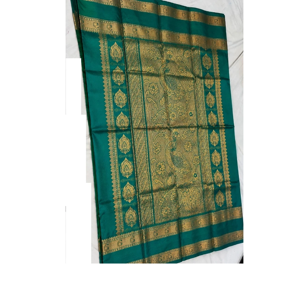 Pink and Green Kanchipuram silk saree with Bentex border and golden motifs