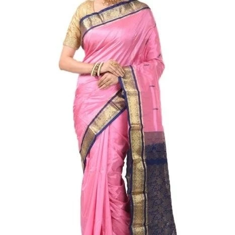 Baby Pink and Voilet Contrast Traditional Sarees for Arangetram in Kanjeevaram Silk