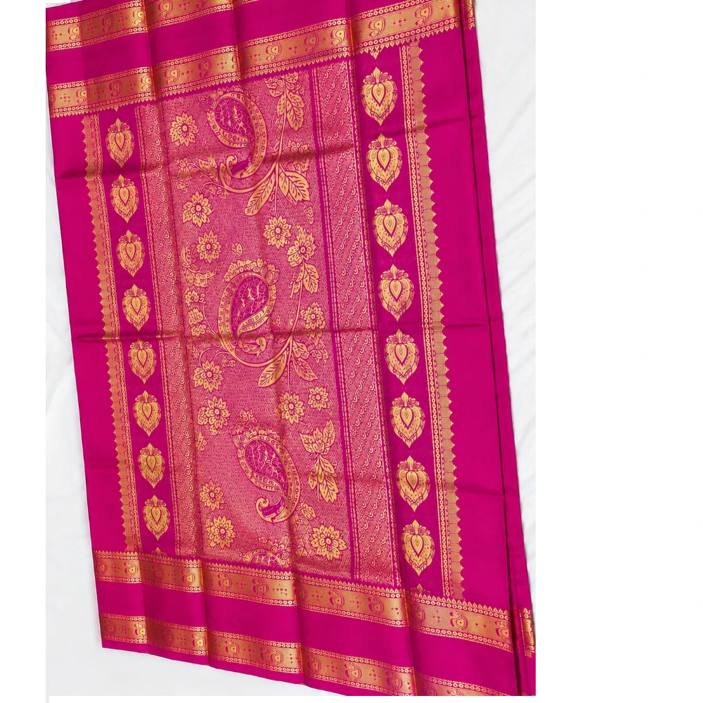 Green & Pink Kanchipuram Pure Silk Saree with Blouse