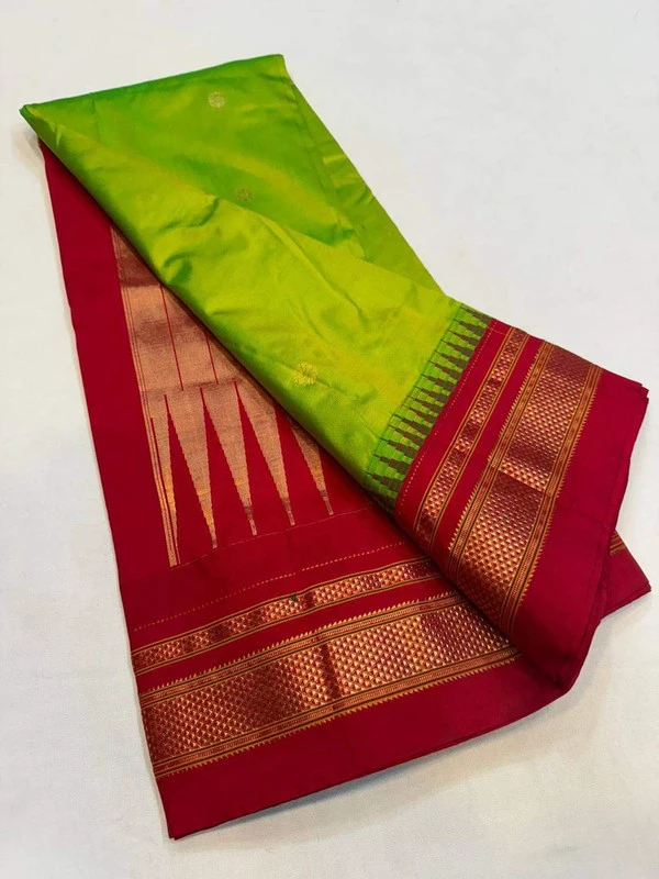Sneha Green and Red  Border - Traditional Handwoven Ilkaal Butta Saree