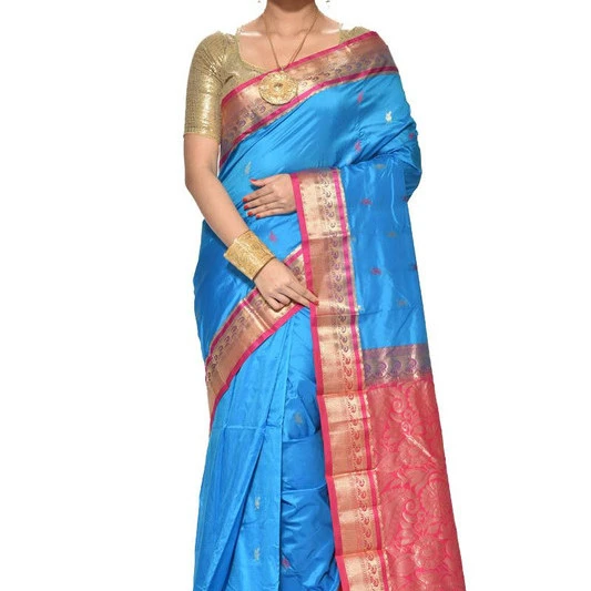 Off White and Red Contrast Traditional Kanchipuram Pure Silk Saree