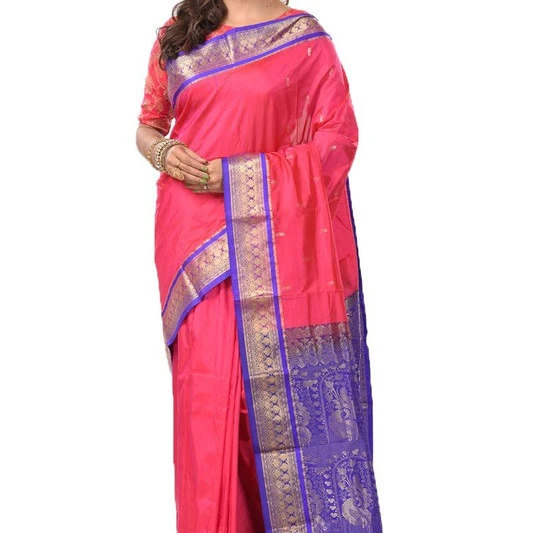 Rani Pink With Violet Contrast Latest Design Kanchipuram Pure Silk Exclusive Saree