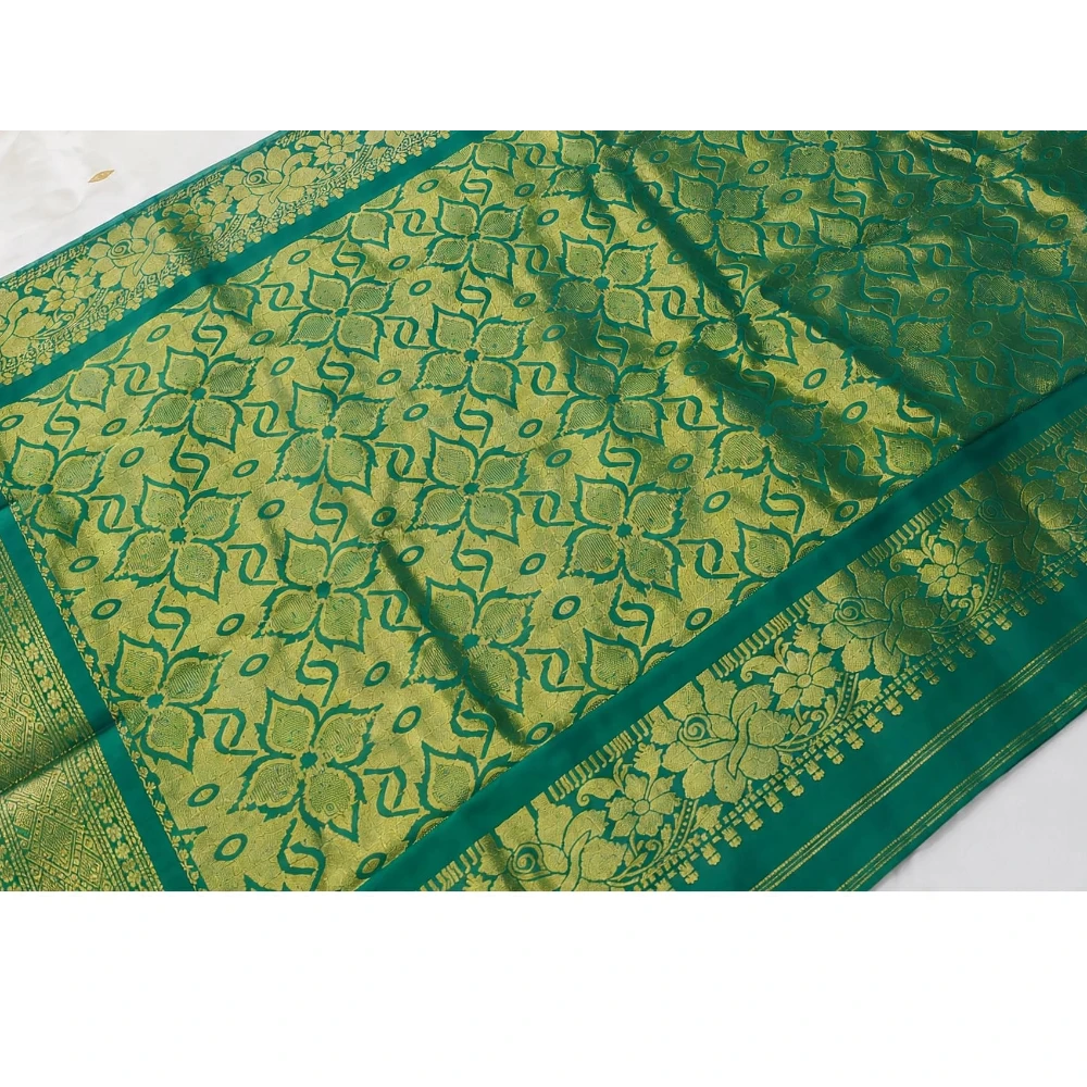 Marron with Green Contrast traditional silk saree with zari border for festive and wedding wear