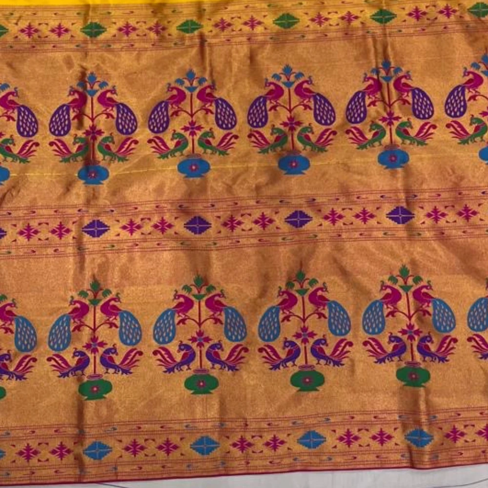 Rama Green wth Rani Border Semi Silk Paithani Saree with Peacock Embroidery Blouse