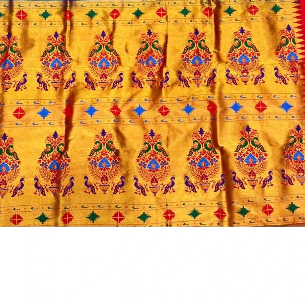 Metallic Green wth Red Border Semi Silk Paithani Saree with Peacock Embroidery Blouse