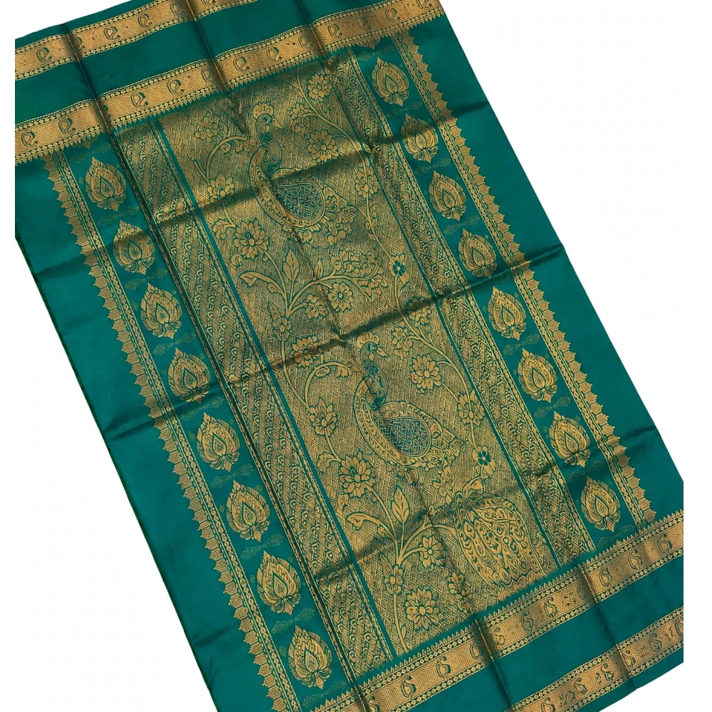 Exclusive Kanchipuram Pure Silk Saree with Pure Silk Blouse - Orange & Green