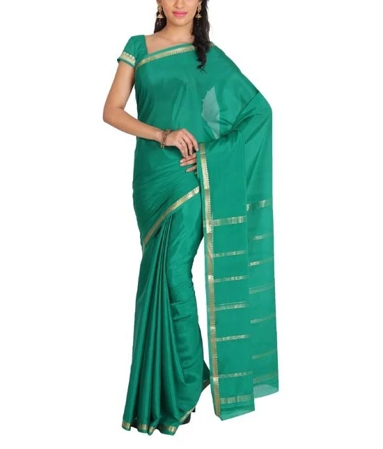 Leaf Green Self Coloured Pure Mysore Silk Handwoven saree