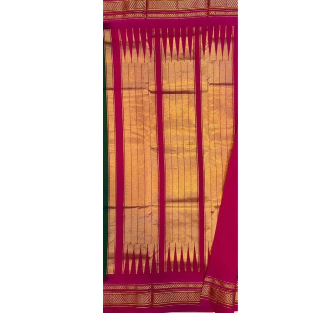 Black Pink Ilkaal Butta pure silk saree with zari border and traditional weaving