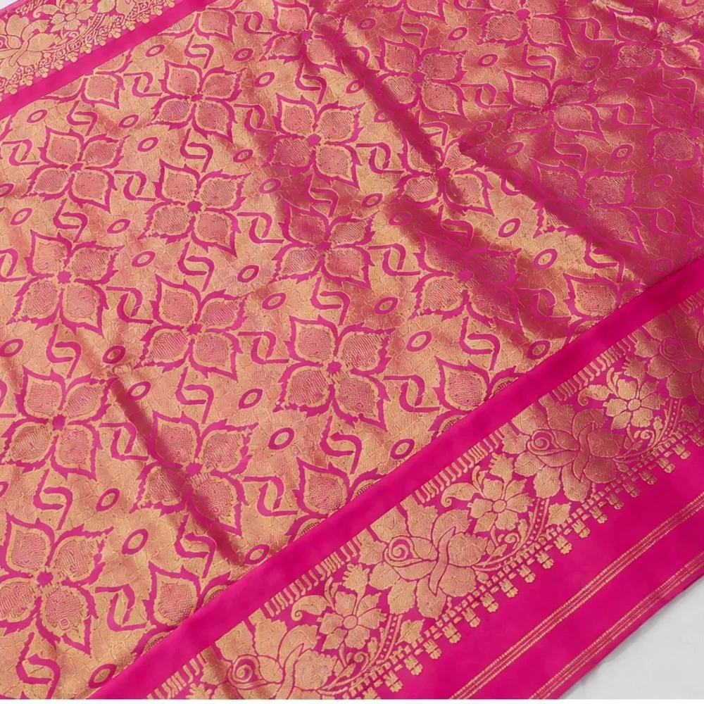 Exclusive Kanchipuram Pure Silk Saree with Pure Silk Blouse - Pink & Green