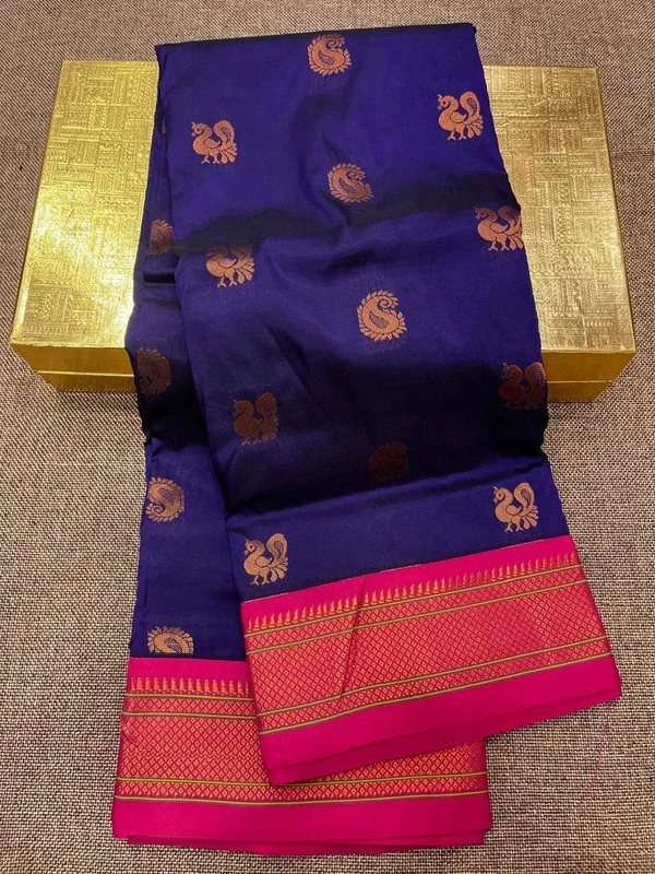 Royal Blue Premium Semi Silk Paithani Saree with Peacock Embroidery Blouse