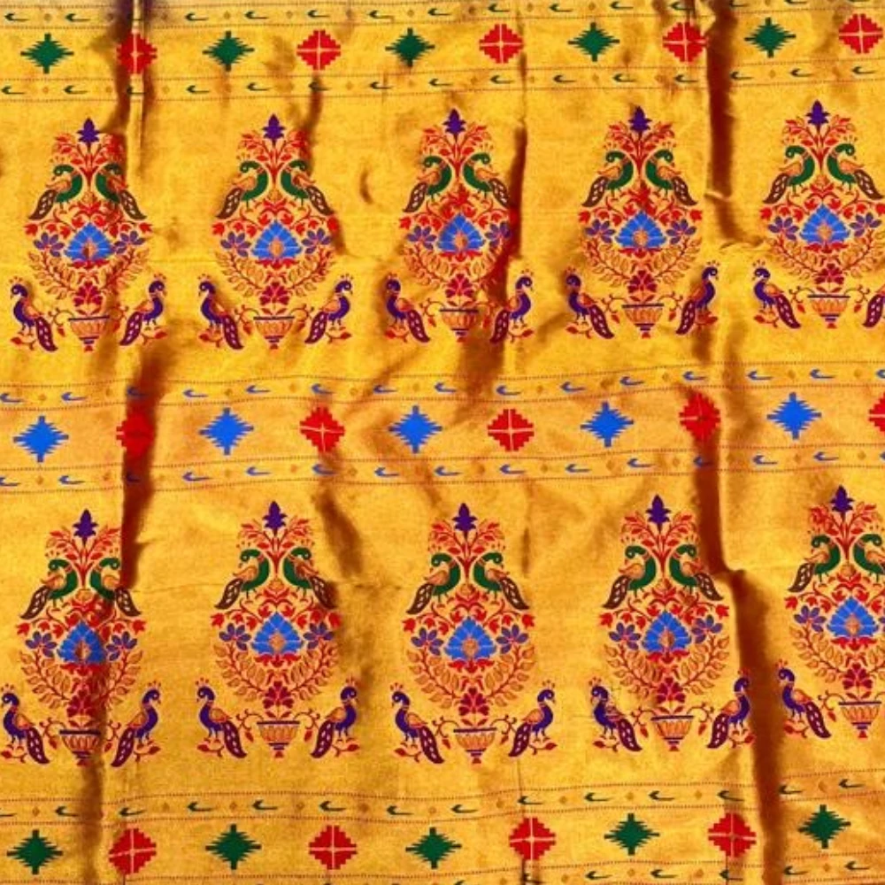 Regal Lite Green Self Semi Silk Paithani Saree with Peacock Embroidery Designer Blouse