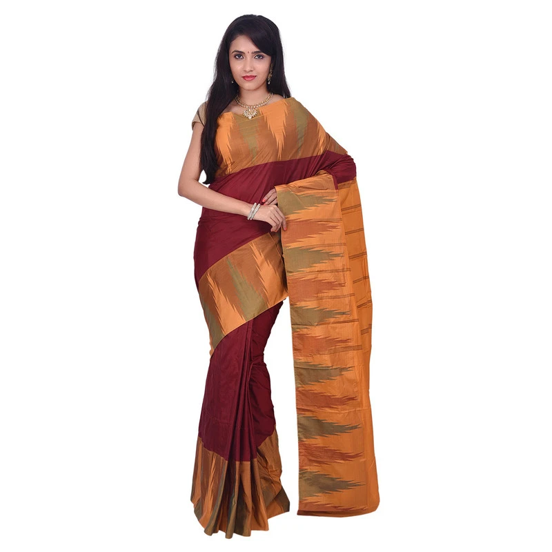Marron Big Temple Border Kadiyal Variety Pure Bangalore Silk Saree