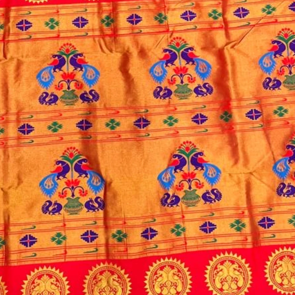 Ananda Blue wth Rani Border Semi Silk Paithani Saree with Peacock Embroidery Blouse