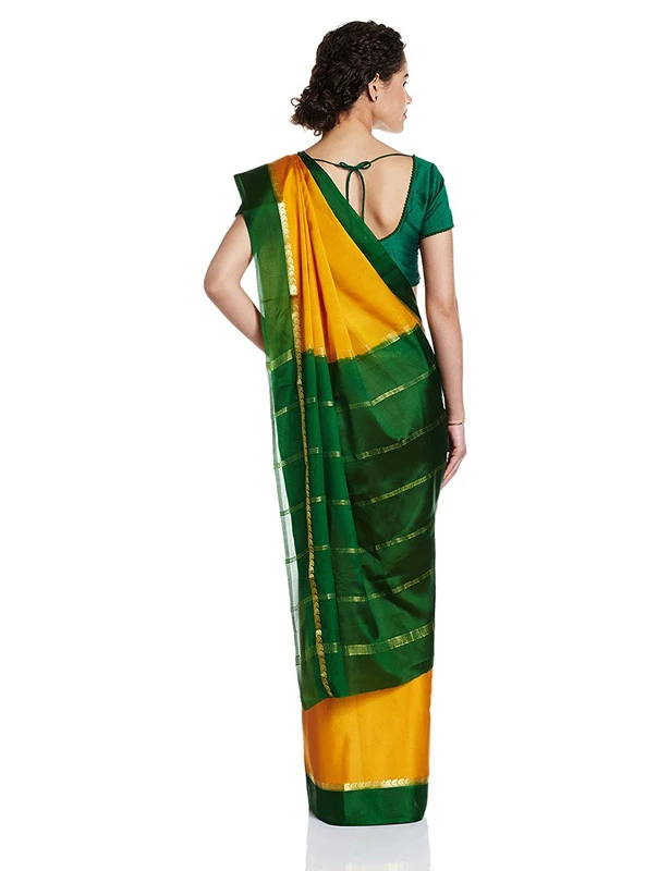 Gorgeous Pure Mysore Silk Saree in Emerald Green & Contrast Zari Border
