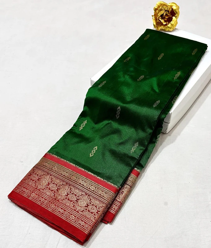 Kanchipuram silk saree green maroon border gold zari festive bridal pure silk