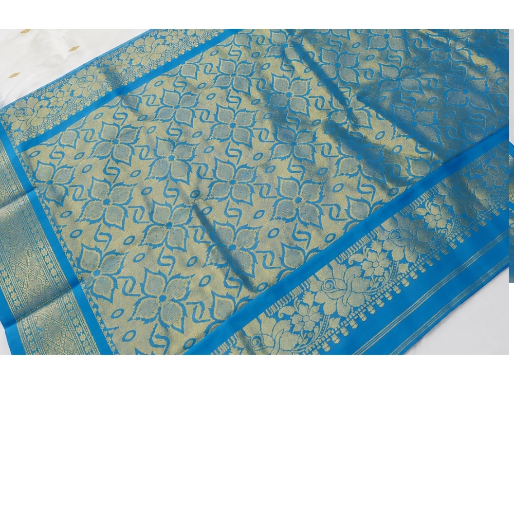 Exclusive Kanchipuram Pure Silk Saree with Pure Silk Blouse - Blue & Pink