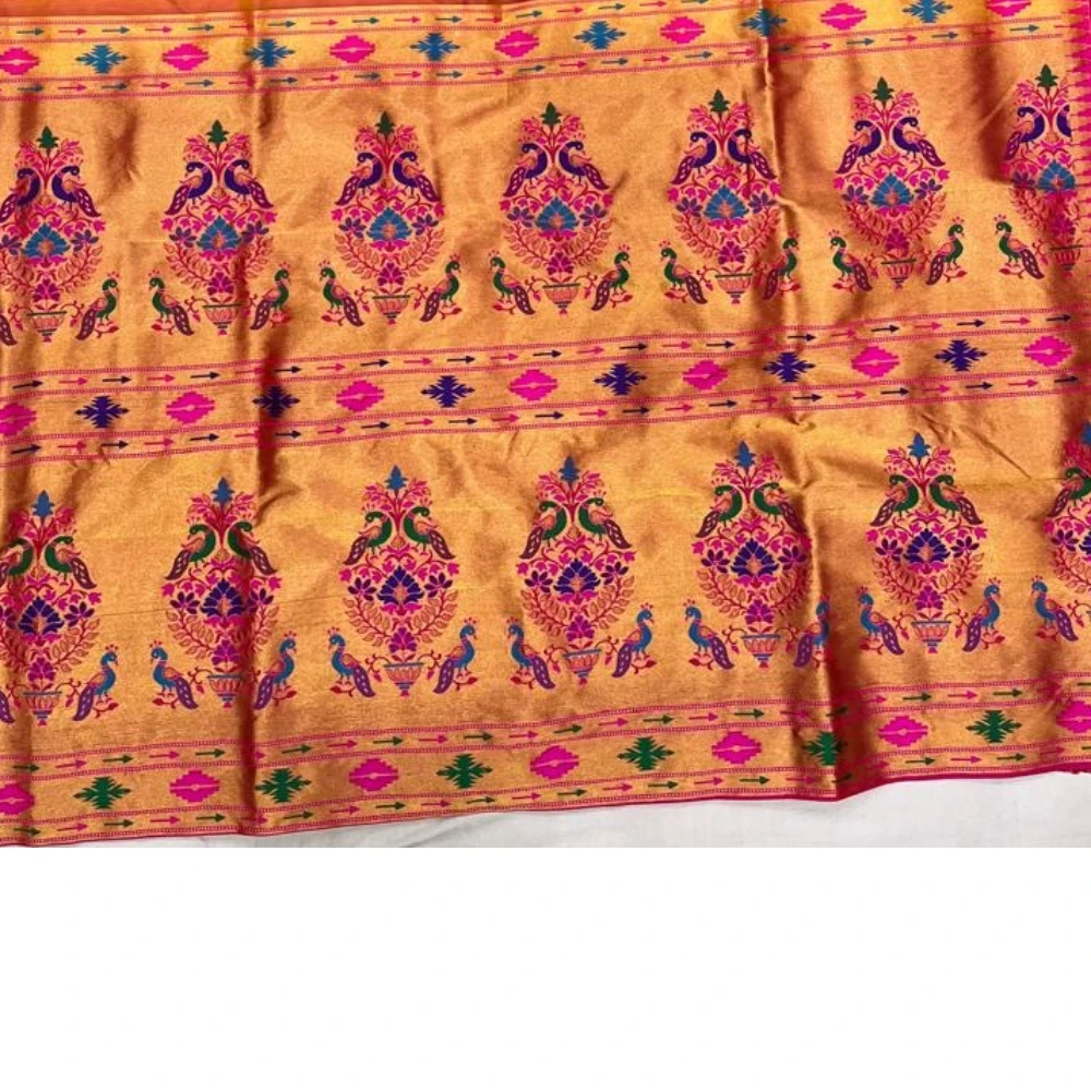 Regal Purple Pure Silk Paithani Saree with Crescent Moon Motifs & Teal Contrast Border