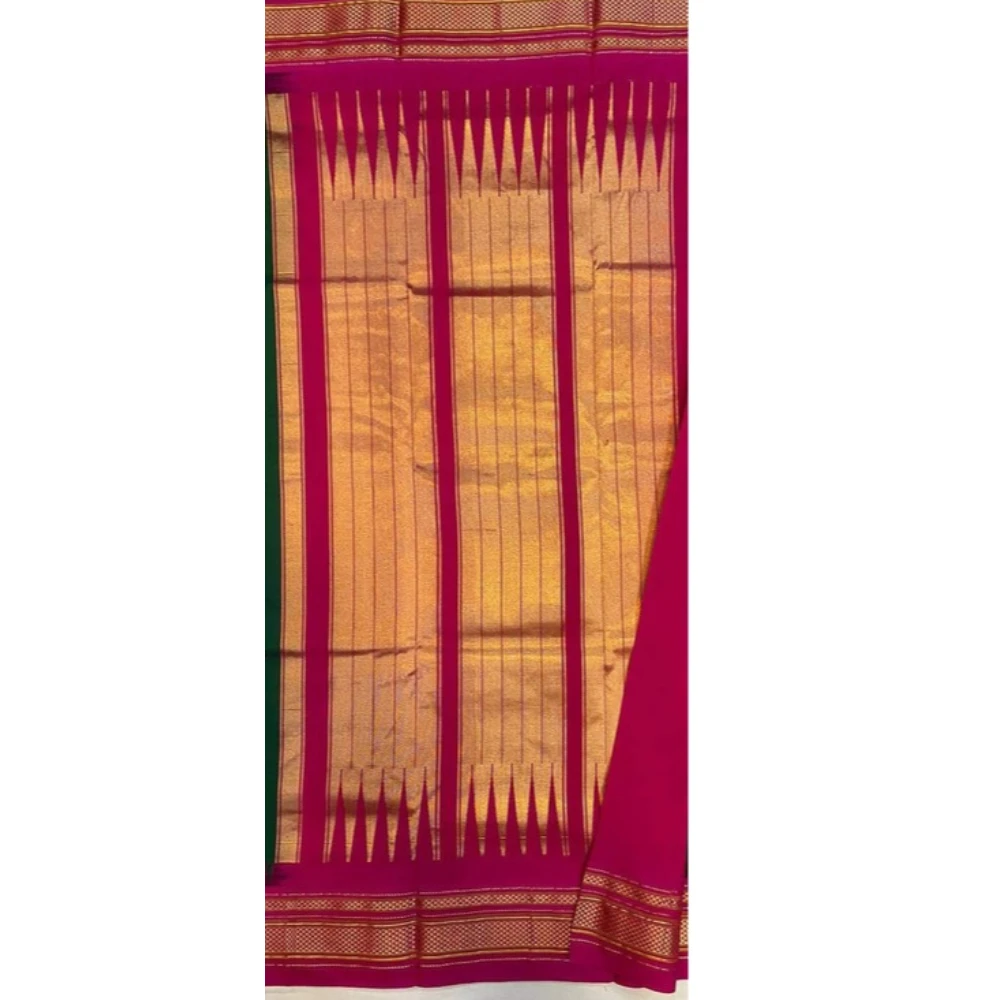 Orange Ilkaal Butta pure silk saree with zari border and traditional woven patterns