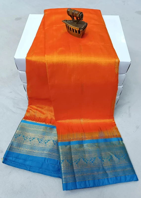 Golden Orange with Ananda Border traditional silk saree with zari border for festive and wedding occasions