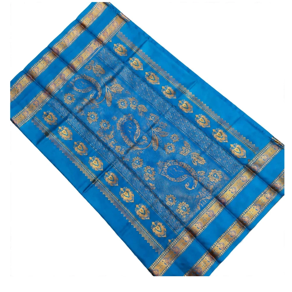 Exclusive Kanchipuram Pure Silk Saree with Pure Silk Blouse - Teal & Royal Blue