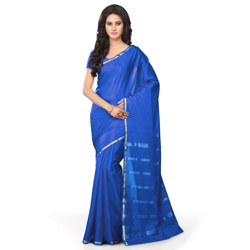 Woven Royal Blue Colour Pure Mysore Silk Mango Border Saree with Silk Mark