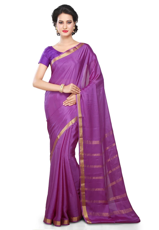 Purple Self Coloured Pure Mysore Silk Handwoven saree