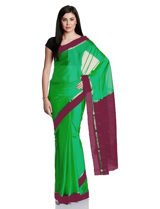 Timeless Pure Mysore Silk Saree in Jade Green with Maroon & Zari Weave