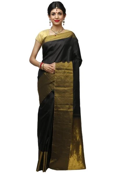 Black Big Border Kanchipuram Pure Silk Saree with Silk Mark