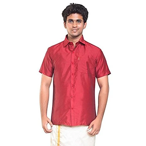Red Dupion Silk Full Slevees Shirt