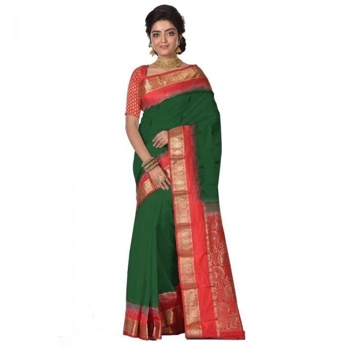 Bottle Green With Red Contrast Latest Design Kanchipuram Pure Silk Exclusive Saree