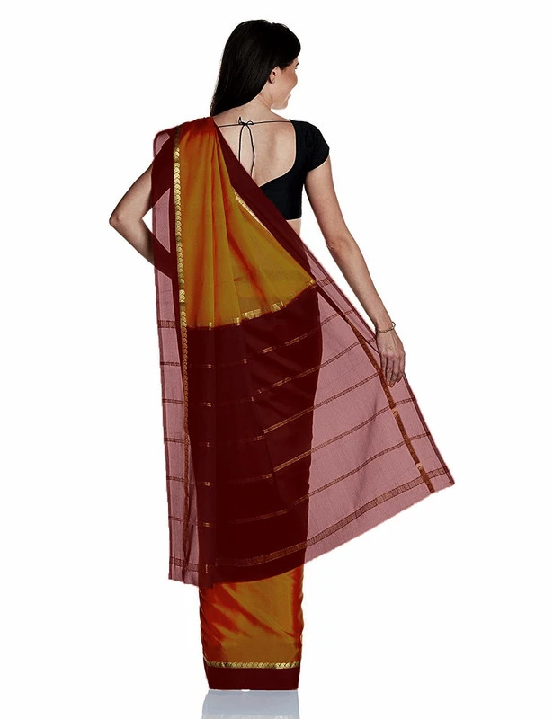 Festive Pure Mysore Silk Saree in Saffron Orange with Maroon & Zari Work