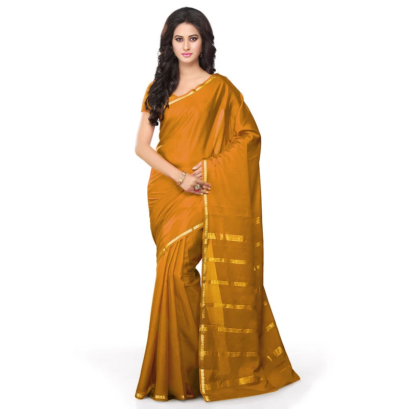 Woven Mustard Yellow Colour Pure Mysore Silk Mango Border Saree with Silk Mark