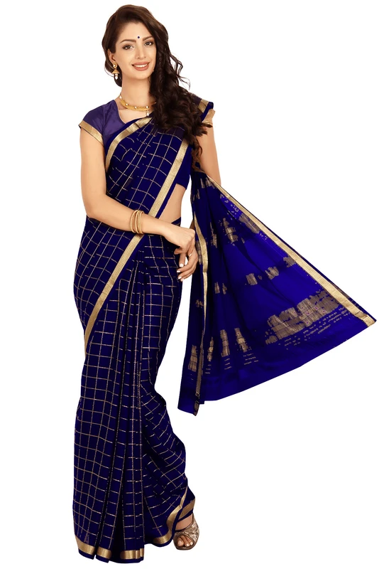 Distinguished Pure Mysore Silk Saree in Navy Blue and Contrast Zari Border