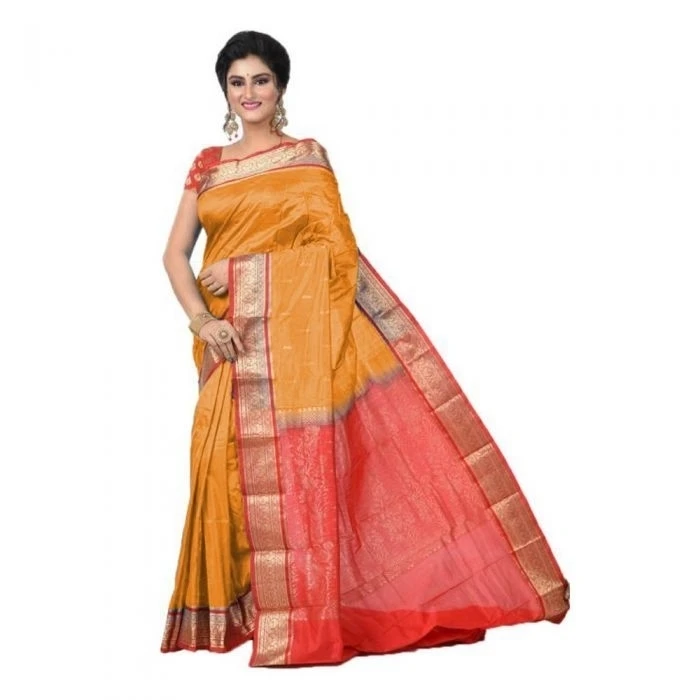 Orange and Red Traditional Kanchipuram Pure Silk Saree