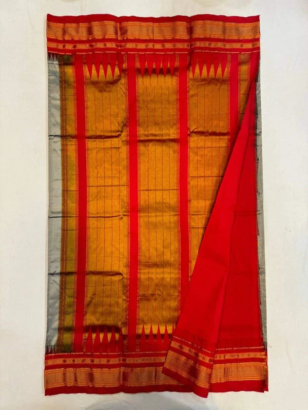 Bottle Green and Red  Border - Traditional Handwoven Ilkaal Butta Saree